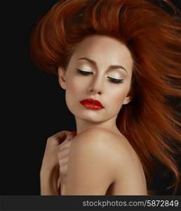 Desirable Redhead woman with Red Lips