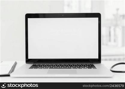 desk arrangement with laptop