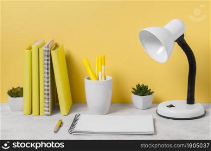 desk lamp notebook arrangement. Beautiful photo. desk lamp notebook arrangement