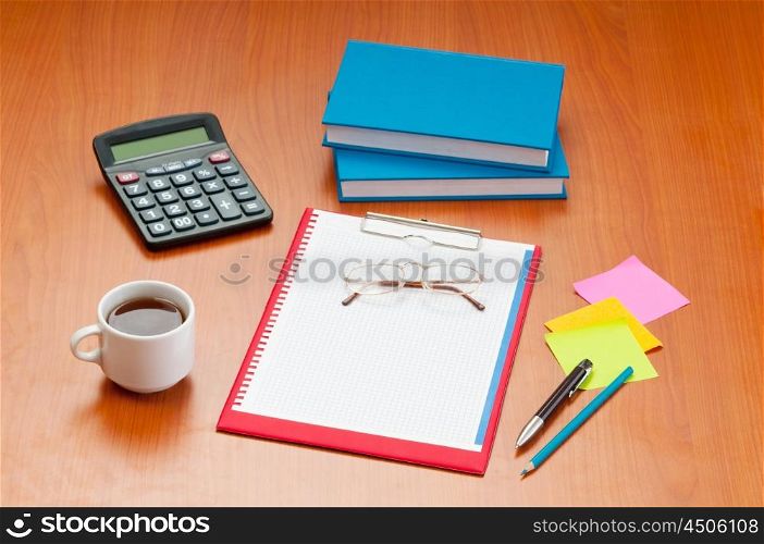 Desk top with many items