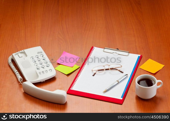 Desk top with many items