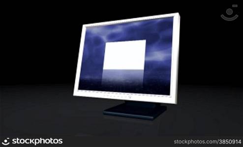 Desktop animated with blue wavy background containing heavy rain and lightnings ,white sheets presentation