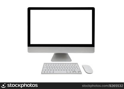 Desktop computer with wireless keyboard and mouse isolated on white