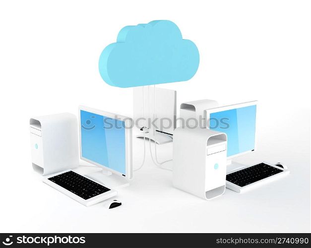 Desktop pc connected to cloud server
