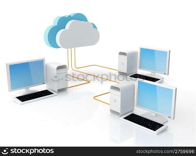 Desktop pc connected to cloud server