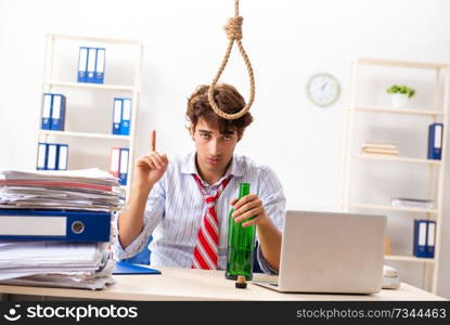 Desperate businessman thinking of committing suicide hanging