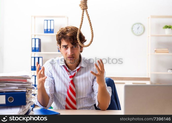 Desperate businessman thinking of committing suicide hanging