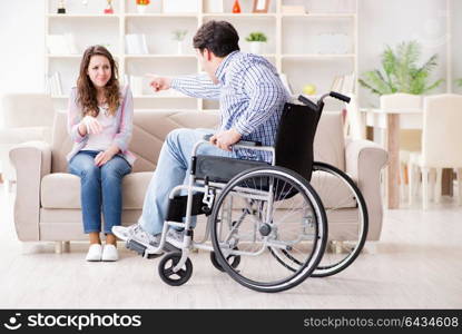 Desperate disabled person on wheelchair