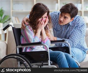 Desperate disabled person on wheelchair. The desperate disabled person on wheelchair