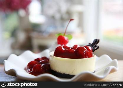 Dessert - Cheesecake with cherry Sauce
