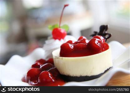 Dessert - Cheesecake with cherry Sauce