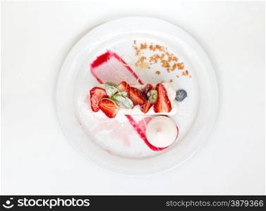 dessert on a white plate. restaurant food