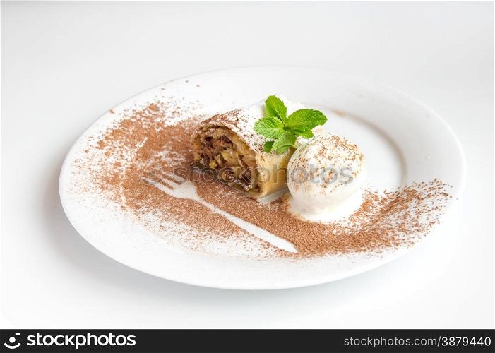 dessert on a white plate. restaurant food