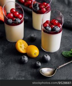 dessert panna cotta with fresh berries