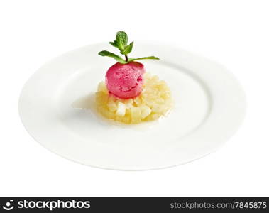 Dessert - Pear Charlotte with Ice Cream ,isolated