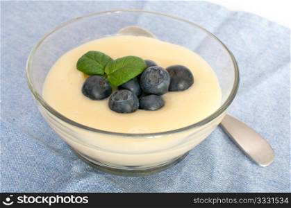 Dessert - Vanilla Custard With Blueberries and Mint