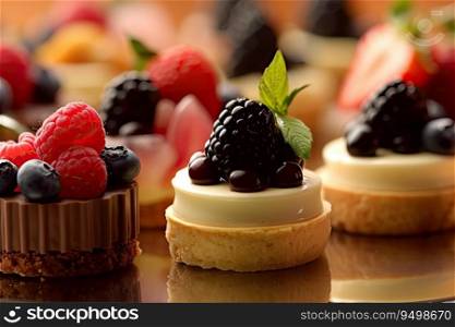 Desserts including chocolate, raspberries, Generative AI