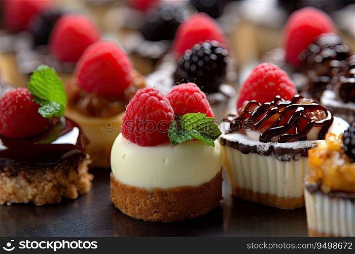 Desserts including chocolate, raspberries, Generative AI