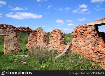 destroyed brick building