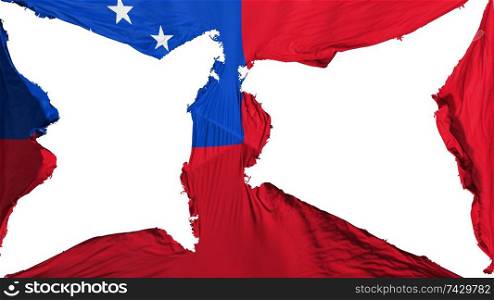 Destroyed Samoa flag, white background, 3d rendering. Destroyed Samoa flag