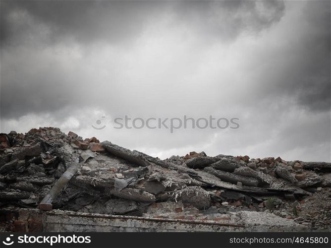 Destruction concept. Conceptual image of construction ruins and garbage