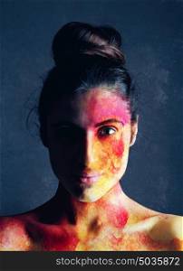 Destruction, Female Portrait with destructive texture over skin