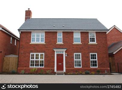 detached and typical british residential house with small entrance garden (isolated on white)