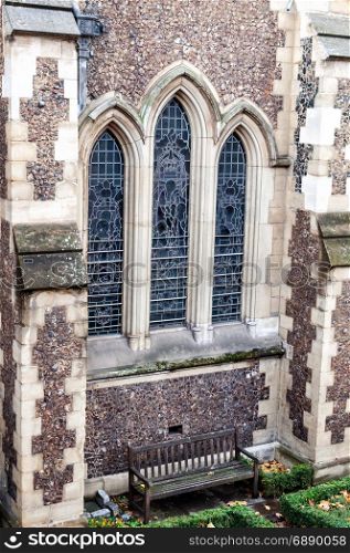 Detail from the facade of Southwark Cathedral in London. The wonderful gothic architecture of the building was erected between 1220 and 1420