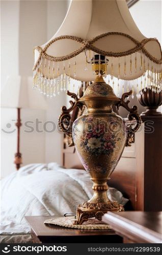 Detail image of antique luxury bed and furnitures, Bed room interior design and decor