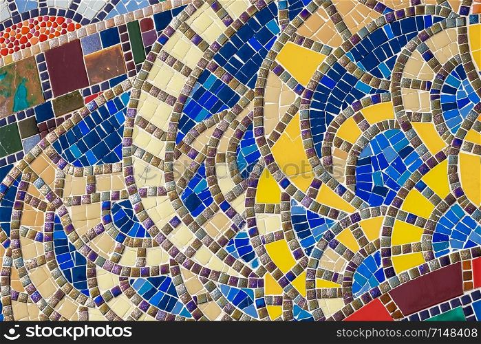Detail of a beautiful abstract ceramic mosaic decoration. colorful ceramic mosaic
