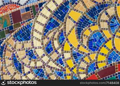 Detail of a beautiful abstract ceramic mosaic decoration. colorful ceramic mosaic