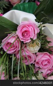 Detail of a bridal bouquet in pink and white