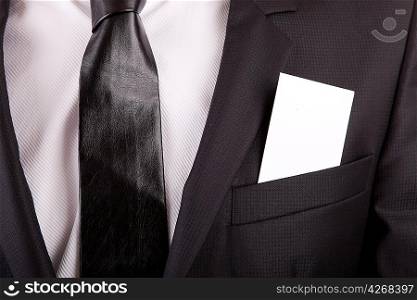 Detail of a Business card in suit&acute;s pocket