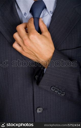 detail of a Business man suit with blue tie