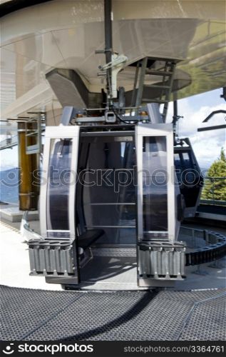 Detail of a cable car high in the mountains