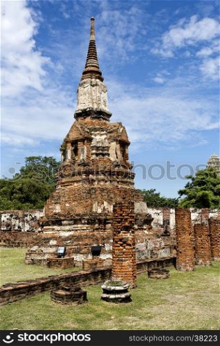 Detail of a chedi or stupa, at Wat Mahathat, Temple of the Great Relic, a Buddhist temple in Ayutthaya, central Thailand