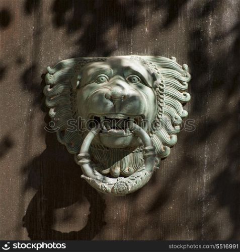 Detail of a door knocker at Kasbah Tamadot, Asni, Morocco