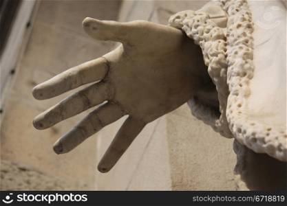 Detail of a hand, Statue at plaza de la constitucion barcelona