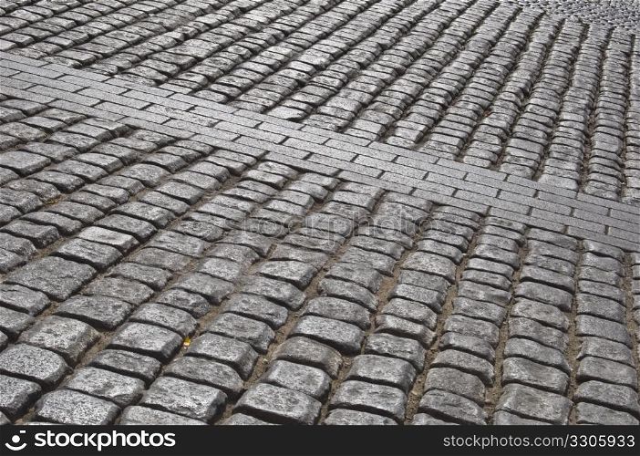 detail of a road with old cobblestones