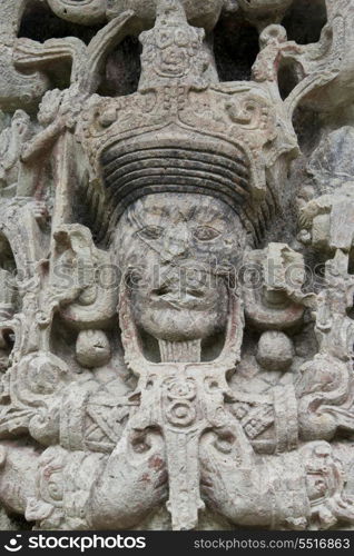 Detail of a sculpture at an archaeological site, Copan, Copan Ruinas, Copan Department, Honduras