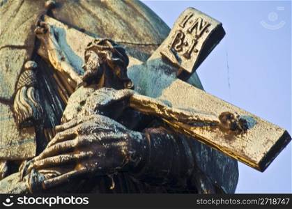 detail of a statue on the Charles bridge in Prague