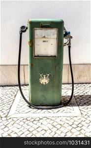 Detail of a vintage petrol bower with mechanical counter, in the Citadel of Cascais, Portugal