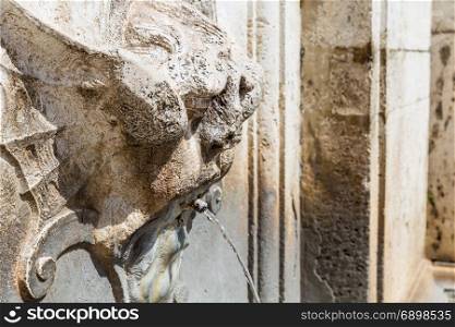 detail of an ancient fountain in Spoleto (Italy)