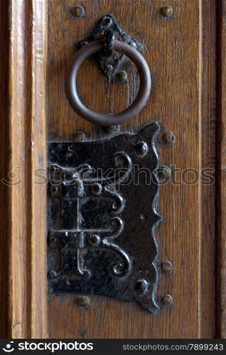 Detail of an antique doorknocker in the church in Delft, Netherlands