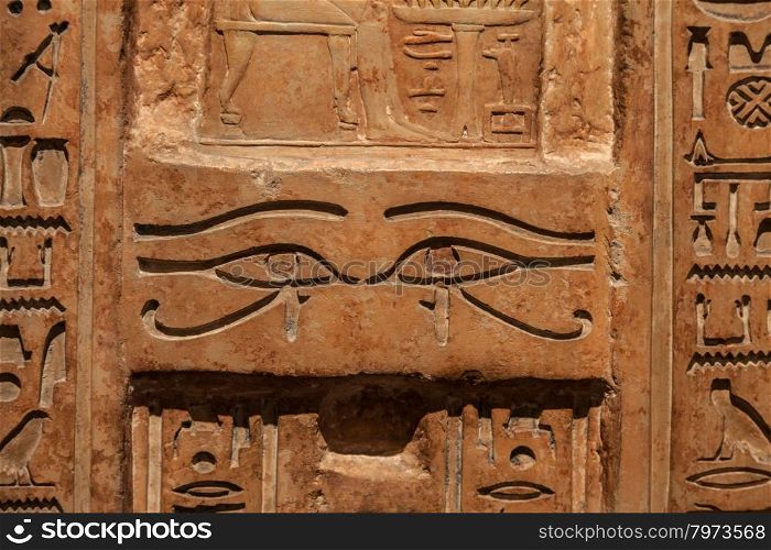 Detail of an original Egyptian hieroglyphic - limestone