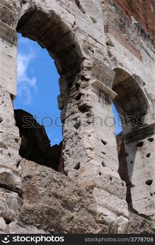 Detail of ancient Colosseum in Rome in Italy