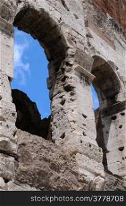 Detail of ancient Colosseum in Rome in Italy