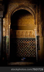 Detail of ancient door in Alhambra UNESCO site - Spain, decorations 800 years old