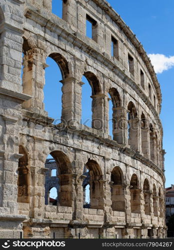 Detail of ancient Roman amphitheater in Pula, Croatia