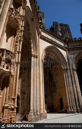 Detail of Batalha Cathedral world heritage near Leiria, Portugal